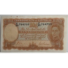 AUSTRALIA 1939 . TEN 10 SHILLINGS BANKNOTE . SHEEHAN/MacFARLANE